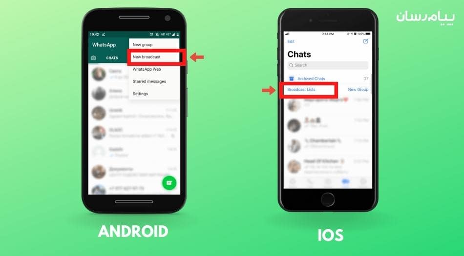 ساخت برادکست در واتس اپ گوشی جهت ارسال پیام گروهی