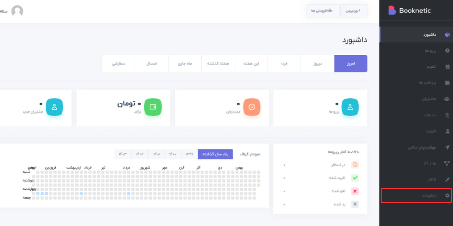 تنظیمات افزونه بوکنتیک