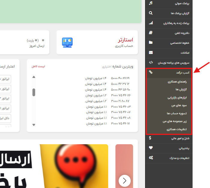 امکانات پنل نمایندگی پیامک